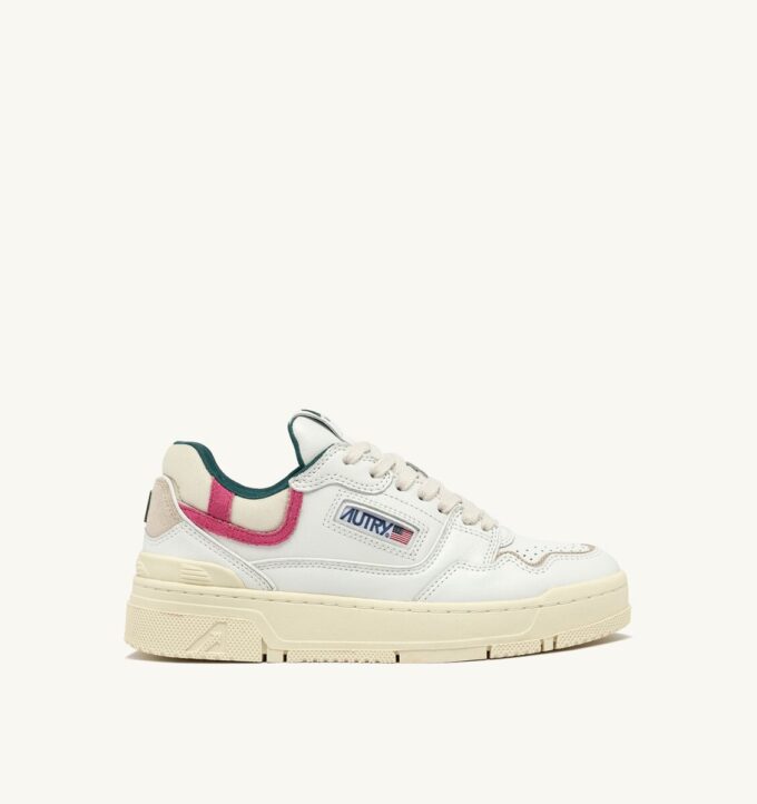 CLC Low Sneaker aus weißem Leder und karminrosa Wildleder CLC Low Sneaker aus weißem Leder und karminrosa Wildleder