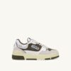 CLC Low Sneaker aus weißem und jagnergrünem Leder und Wildleder