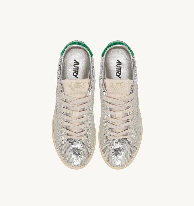 DALLAS LOW ‚SPARKLING‘ SNEAKER IN SILBERNEN UND GRÜNEN PAILLETTEN
