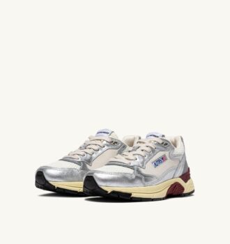 HYPERWAY SNEAKER AUS WEISSEM UND SILBERFARBENEM LAMINIERTEM LEDER UND MESH