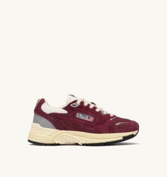 HYPERWAY SNEAKER IN WEINROT UND SILBERNEM MESH UND WILDLEDER