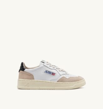 KÖRBE MEDALIST LOW EN CUIR BLANC UND NOIR ET DAIM BEIGE