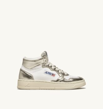 KÖRBE MEDALIST MID BICOLOR EN CUIR BLANC UND PLATINE METALLISE‘