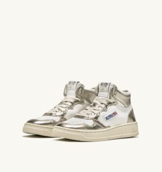 KÖRBE MEDALIST MID BICOLOR EN CUIR BLANC UND PLATINE METALLISE‘