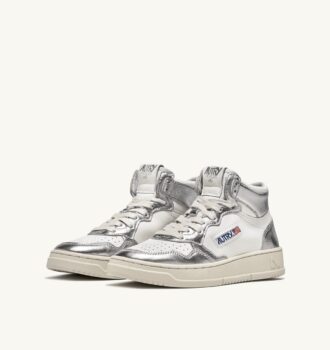 KÖRBE MEDALIST MID BICOLOR IN CUIR BLANC UND ARGENT METALLISE‘