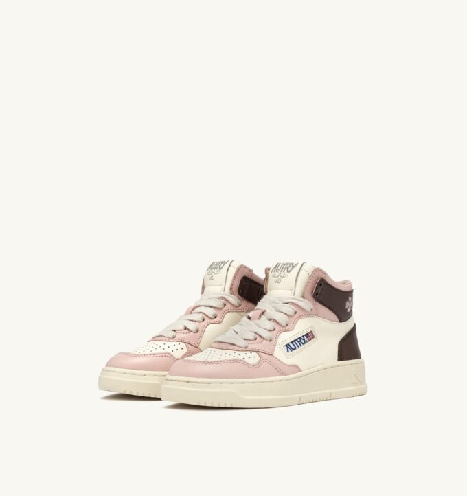 MEDALIST KIDS MID SNEAKER IN WEISSEM, BRAUNEM UND ROSA LEDER
