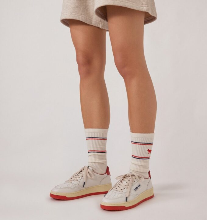 MEDALIST LOW ‚MAISON KITSUNÉ‘ SNEAKER AUS WEISSEM UND TONROTEM LEDER
