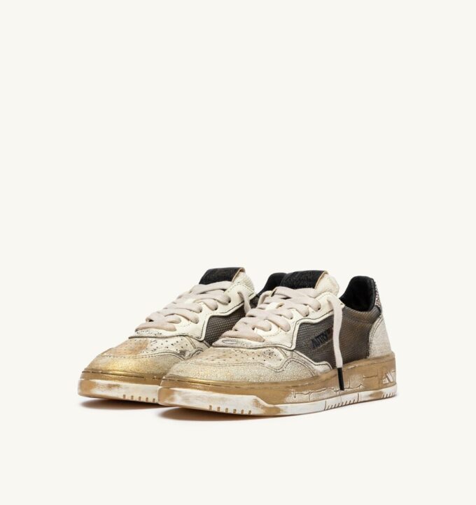 MEDALIST LOW SNEAKER SUPER VINTAGE AUS LEDER UND MESH, FARBE GRAU, WEISS UND GOLD