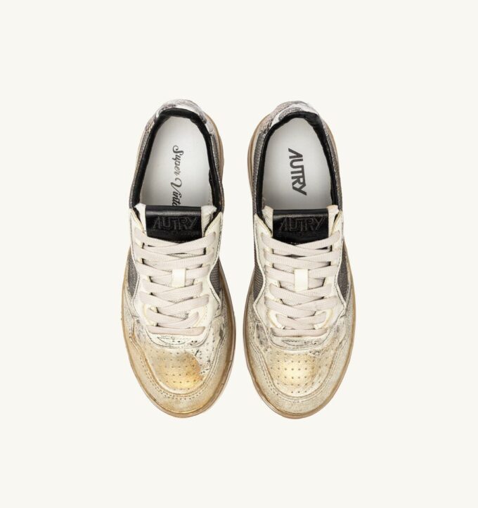 MEDALIST LOW SNEAKER SUPER VINTAGE AUS LEDER UND MESH, FARBE GRAU, WEISS UND GOLD
