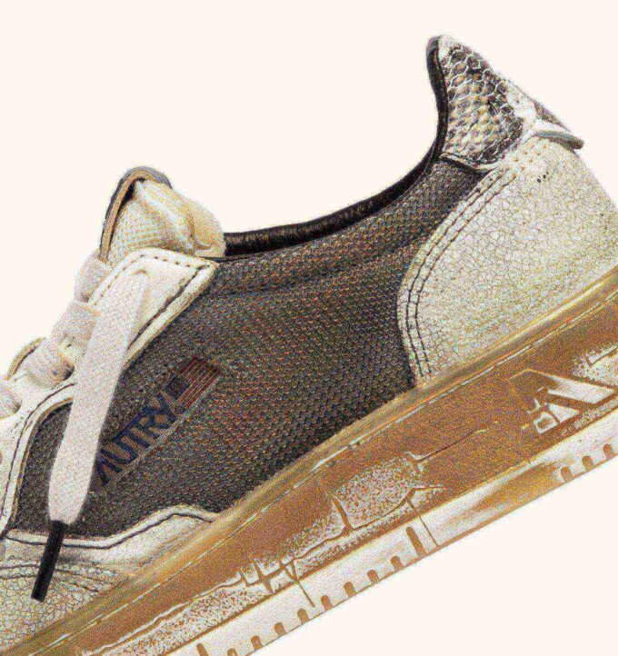 MEDALIST LOW SNEAKER SUPER VINTAGE AUS LEDER UND MESH, FARBE GRAU, WEISS UND GOLD