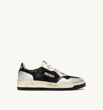 MEDALIST LOW SNEAKERS SUPER VINTAGE IN WEISSEM MESH, SILBERNEM WILDLEDER UND SCHWARZEM LEDER