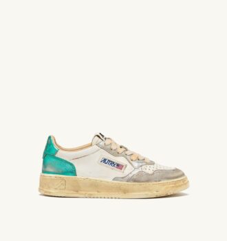 MEDALIST LOW SUPER VINTAGE SNEAKER AUS SILBER- UND AQUA-GEBÜRSTETEM LEDER