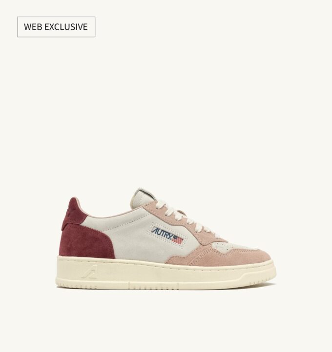 MEDALIST LOW TRICOLOR SNEAKER IN WEISS, LILA UND PHARD FARBIGEM WILDLEDER