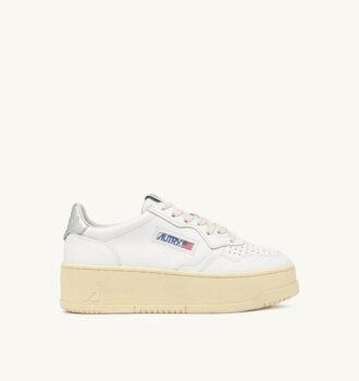 MEDALIST PLATFORM-SNEAKER AUS WEISSEM UND METALISIERTEM SILBERLEDER