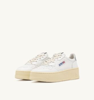 MEDALIST PLATFORM-SNEAKER AUS WEISSEM UND METALISIERTEM SILBERLEDER