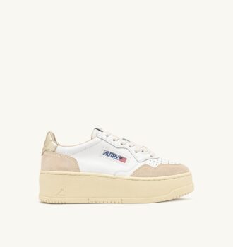 MEDALIST PLATFORM-SNEAKER AUS WEISSEM UND PLATIN-WILDLEDER UND LEDER