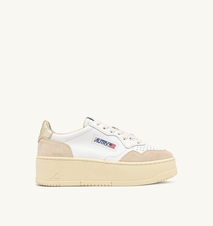 MEDALIST PLATFORM-SNEAKER AUS WEISSEM UND PLATIN-WILDLEDER UND LEDER MEDALIST PLATFORM-SNEAKER AUS WEISSEM UND PLATIN-WILDLEDER UND LEDER