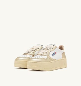 MEDALIST PLATFORM-SNEAKER AUS WEISSEM UND PLATINLEDER