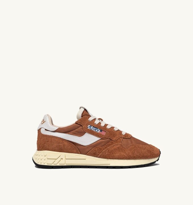 REELWIND LOW SNEAKER AUS NYLON UND WILDLEDER, FARBE BRAUN ZUCKER UND WEISS