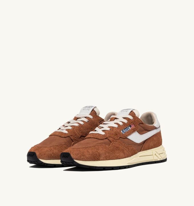 REELWIND LOW SNEAKER AUS NYLON UND WILDLEDER, FARBE BRAUN ZUCKER UND WEISS