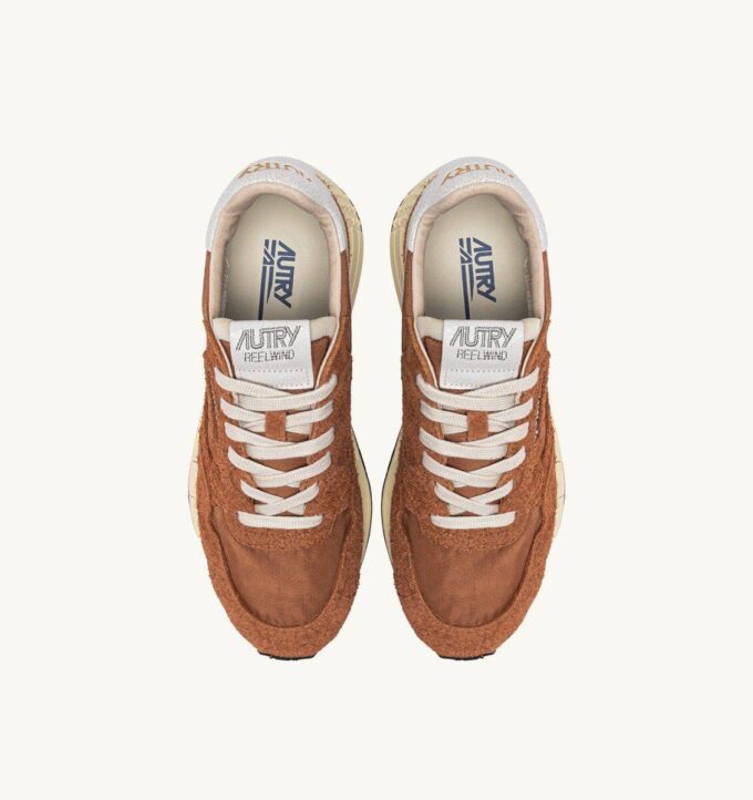 REELWIND LOW SNEAKER AUS NYLON UND WILDLEDER, FARBE BRAUN ZUCKER UND WEISS