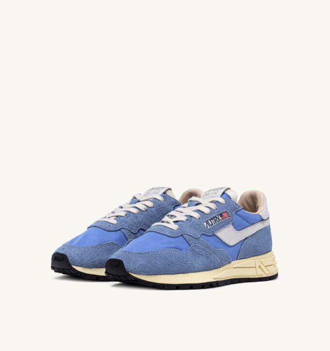 REELWIND LOW SNEAKER AUS NYLON UND WILDLEDER, FARBE: DELLA ROBBIA BLAU UND WEISS