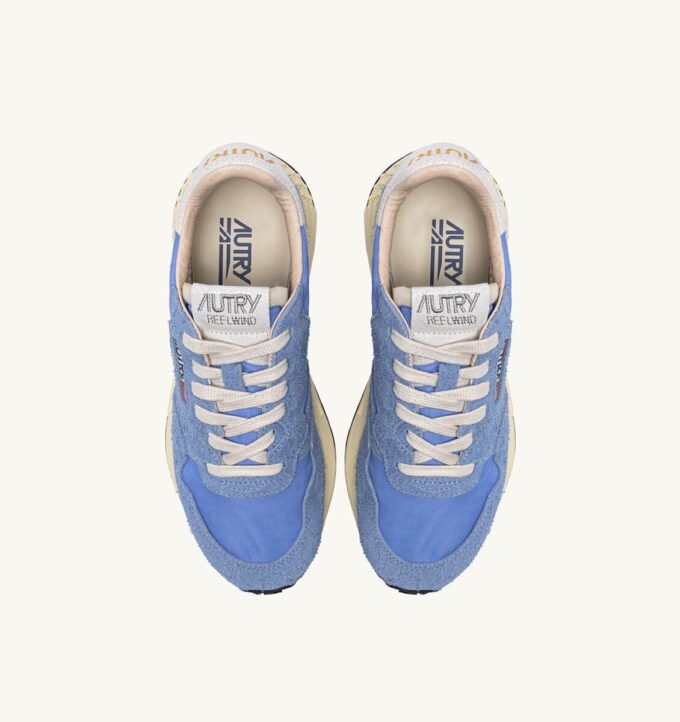 REELWIND LOW SNEAKER AUS NYLON UND WILDLEDER, FARBE: DELLA ROBBIA BLAU UND WEISS