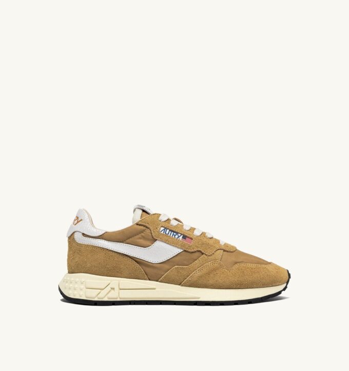 REELWIND LOW SNEAKER AUS NYLON UND WILDLEDER, SENF- UND WEISSFARBE