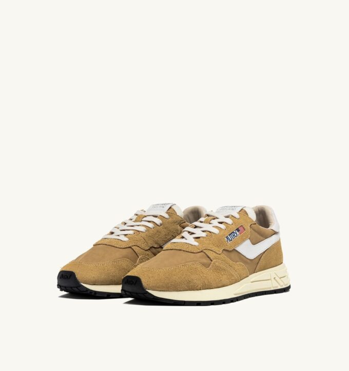 REELWIND LOW SNEAKER AUS NYLON UND WILDLEDER, SENF- UND WEISSFARBE