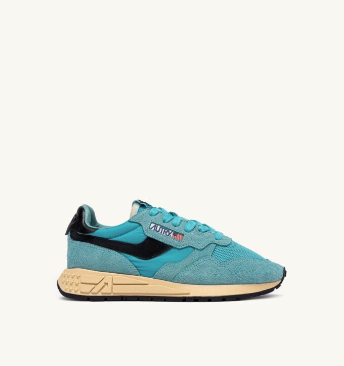 REELWIND LOW SNEAKER AUS NYLON-WILDLEDER UND LEDER, FARBE CAPRI UND SCHWARZ