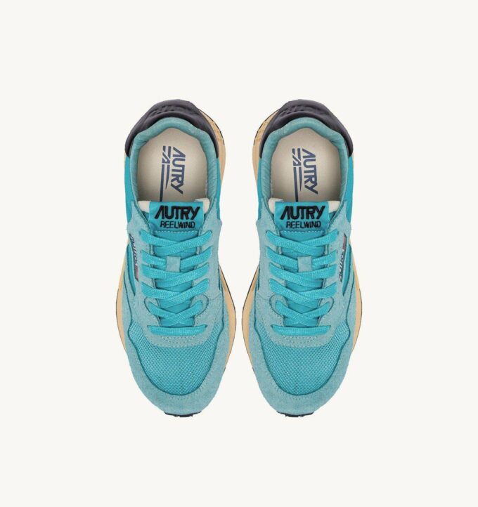 REELWIND LOW SNEAKER AUS NYLON-WILDLEDER UND LEDER, FARBE CAPRI UND SCHWARZ