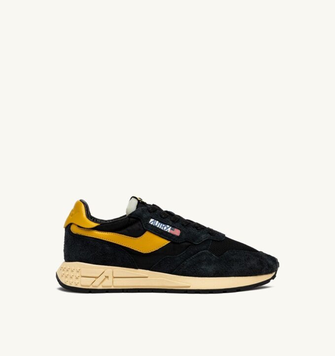 REELWIND LOW SNEAKER AUS NYLON-WILDLEDER UND LEDER, FARBE GELB UND SCHWARZ
