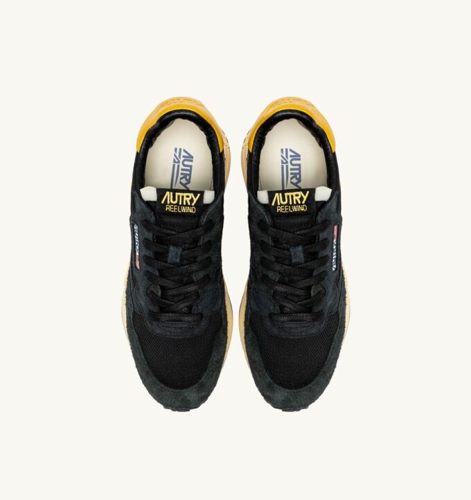 REELWIND LOW SNEAKER AUS NYLON-WILDLEDER UND LEDER, FARBE GELB UND SCHWARZ