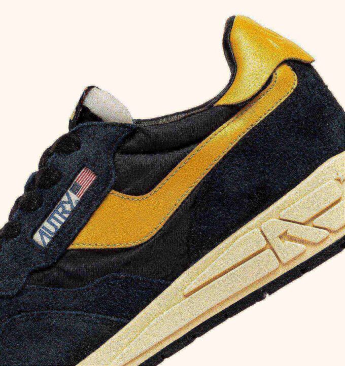 REELWIND LOW SNEAKER AUS NYLON-WILDLEDER UND LEDER, FARBE GELB UND SCHWARZ
