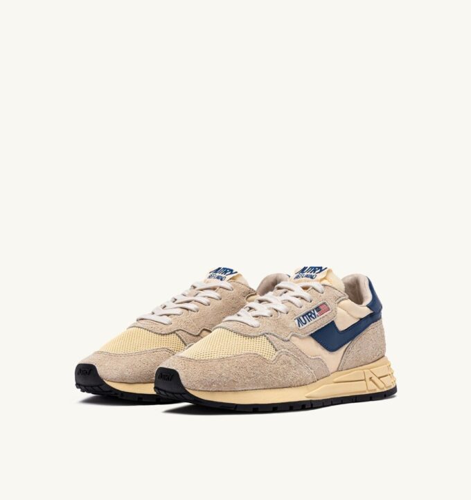 REELWIND LOW SNEAKER AUS NYLON-WILDLEDER UND LEDER IN DEN FARBEN ECRU UND ENSIGN BLUE