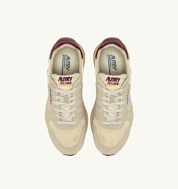 REELWIND LOW SNEAKER AUS NYLON-WILDLEDER UND LEDER IN DEN FARBEN ECRU UND RUBY WINE