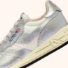 REELWIND LOW SNEAKER AUS WEISSEM NYLON UND SILBERFARBENEM METALISIERTEM LEDER