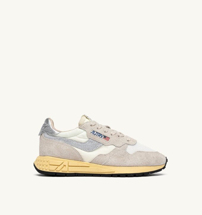 REELWIND LOW SNEAKER AUS WEISSEM UND SILBERNEN WILDLEDER UND NYLON