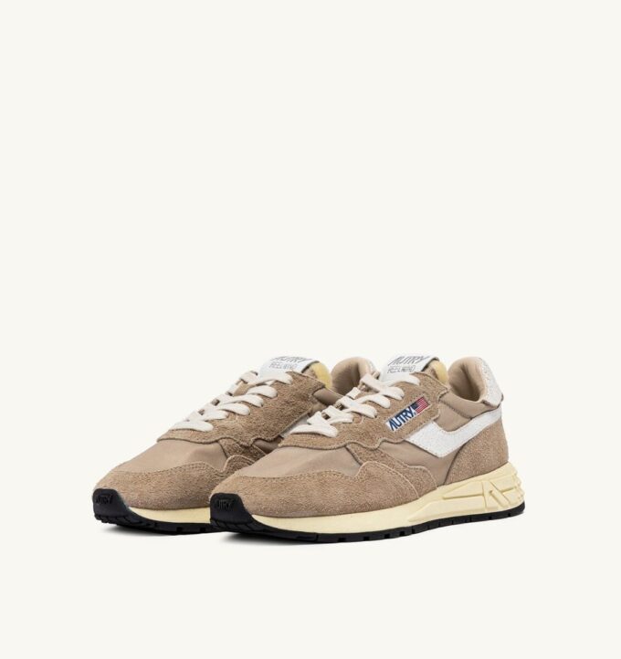 REELWIND LOW SNEAKER IN PEPPER- UND WEISSEM WILDLEDER UND NYLON