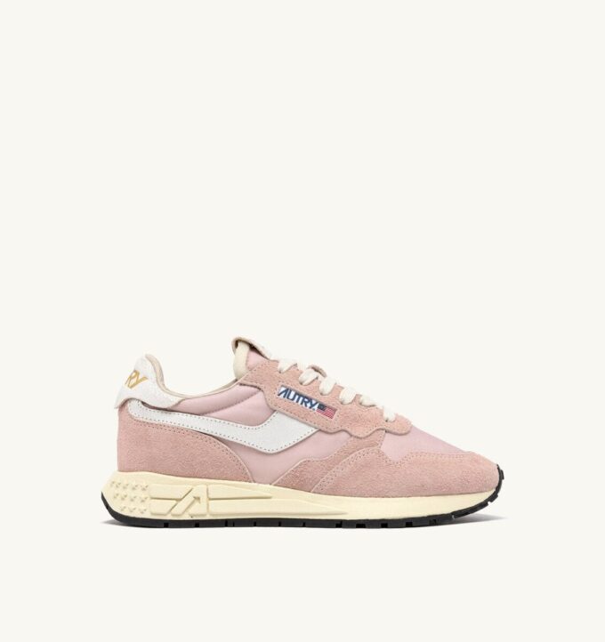 REELWIND LOW SNEAKER IN WEISS UND PUDERROSA AUS NYLON UND WILDLEDER