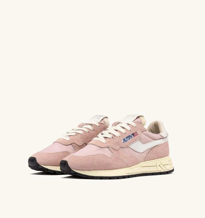REELWIND LOW SNEAKER IN WEISS UND PUDERROSA AUS NYLON UND WILDLEDER