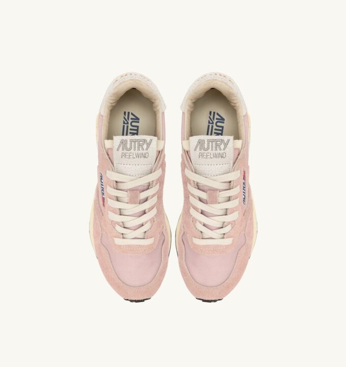 REELWIND LOW SNEAKER IN WEISS UND PUDERROSA AUS NYLON UND WILDLEDER