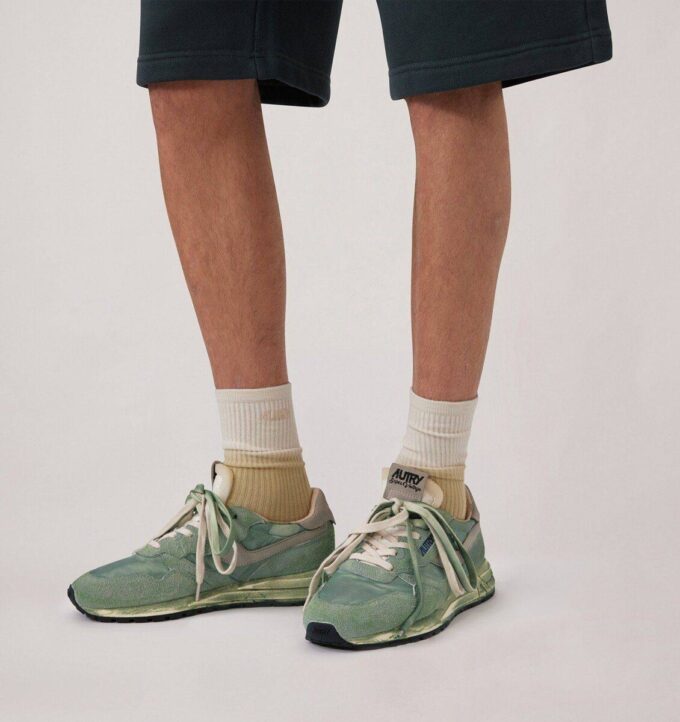REELWIND SNEAKER SUPER VINTAGE AUS NYLON UND WILDLEDER, FARBE HUNTER GREEN