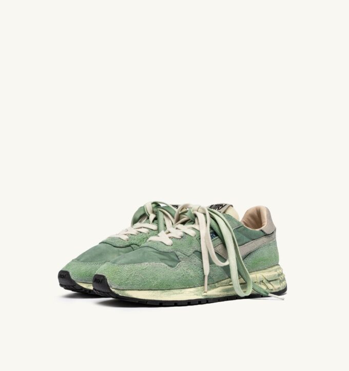 REELWIND SNEAKER SUPER VINTAGE AUS NYLON UND WILDLEDER, FARBE HUNTER GREEN