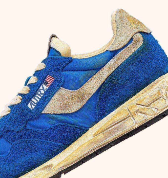 REELWIND SUPER VINTAGE SNEAKER AUS BLAUEM NYLON UND WILDLEDER