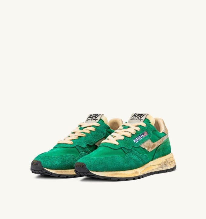 REELWIND SUPER VINTAGE SNEAKER AUS GRÜNEM NYLON UND WILDLEDER
