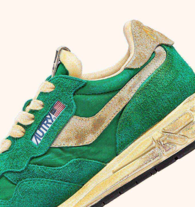 REELWIND SUPER VINTAGE SNEAKER AUS GRÜNEM NYLON UND WILDLEDER