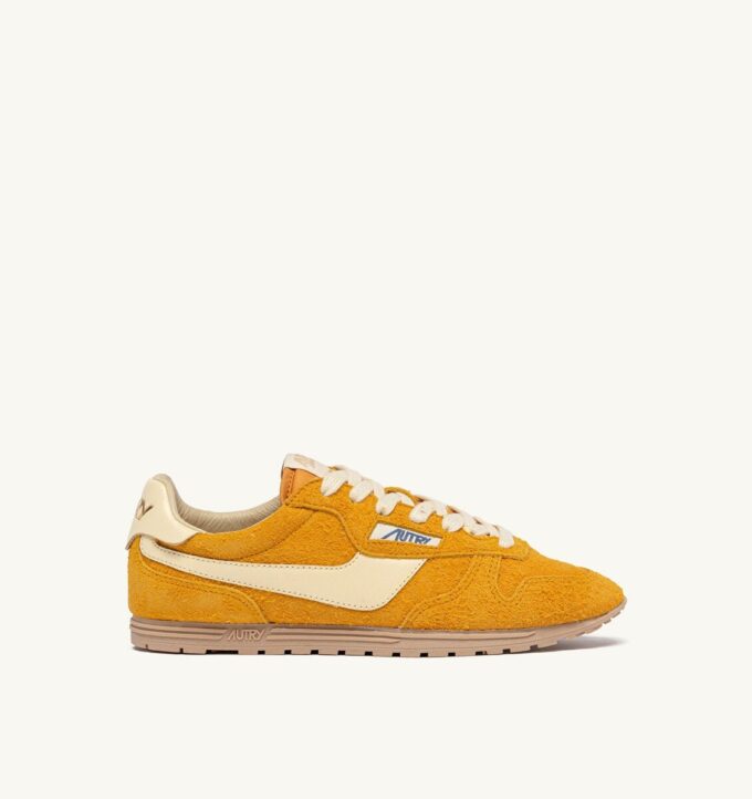 Sneaker Windspin aus Wildleder und Leder, Farbe Mineralgelb und Rübenblatt